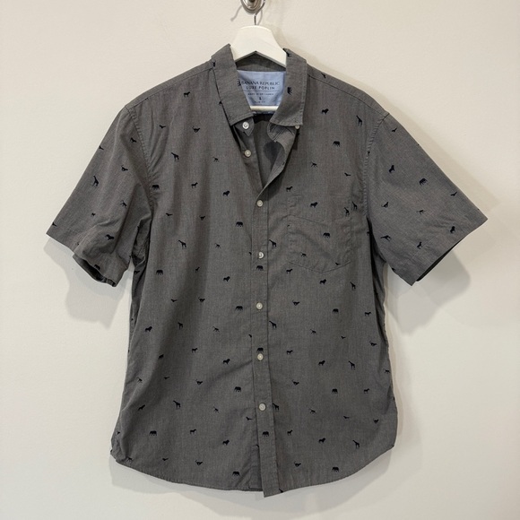 Banana Republic Luxe Poplin Slim Fit L Gray Safari Patterned Casual Shirt - Picture 3 of 17